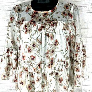 Lucky Brand Floral Peasant Style Blouse Top Size Small Boho Indie Festival